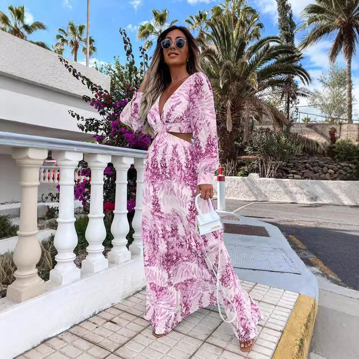 Maxi dress for women with floral details and an elegant cut Lune London