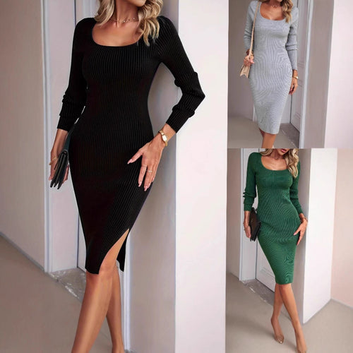 Knitted dress for women with longer sleeves and a modern round neck Amarae
