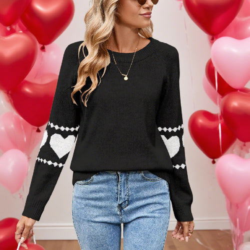 Pull en maille pour femmes avec motif cœur et accents colorés Chic & Stil
