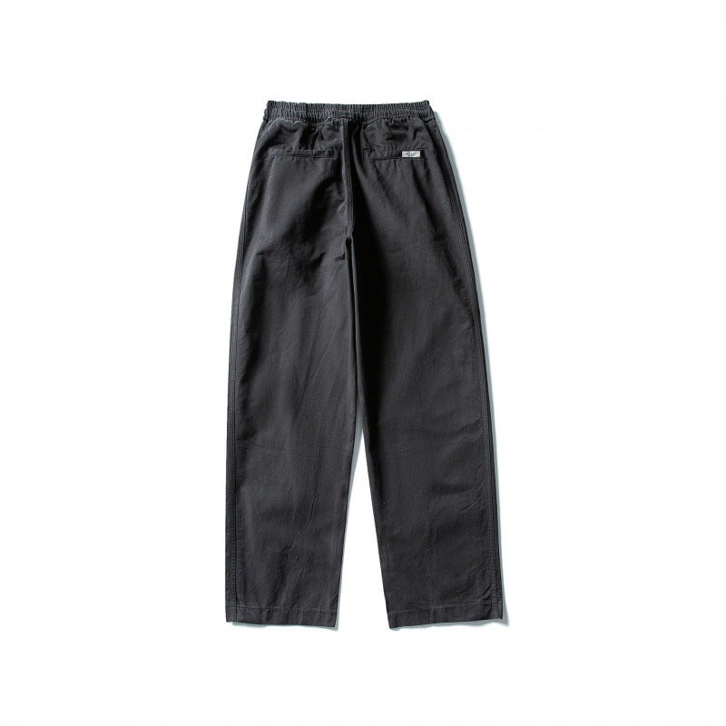 Men's Wide Straight-Leg Cotton Pants with Elastic Tunnel Drawstring and Decorative Side Seams Amarae