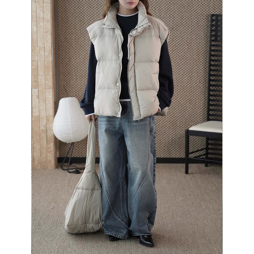 Women's Padded Quilted Vest with Overlapping Shawl Collar Amarae