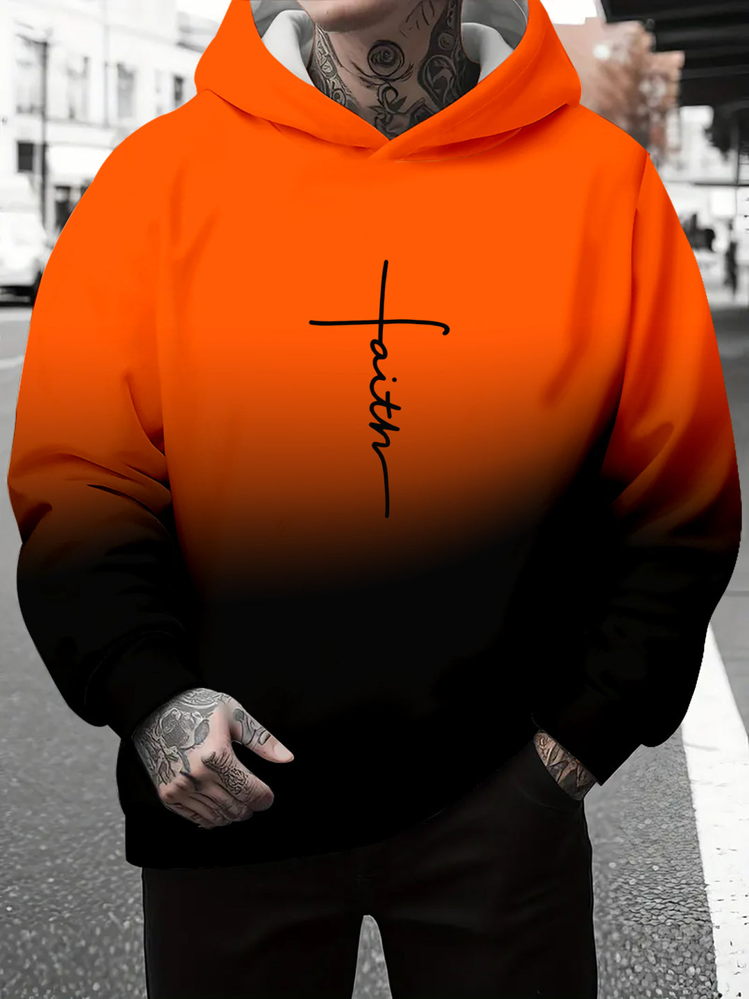 Men's hoodie with a subtle gradient of colors and an inspiring inscription Amarae