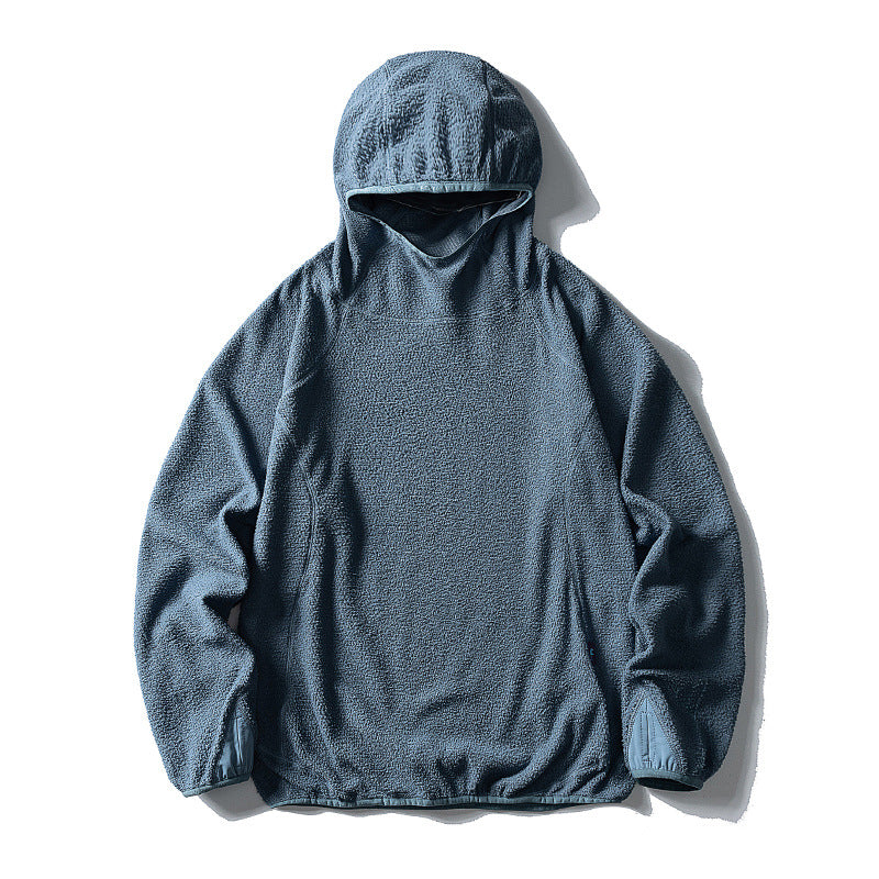 Unisex oversized fleece hoodie with teddy fleece, high collar and elastic hem