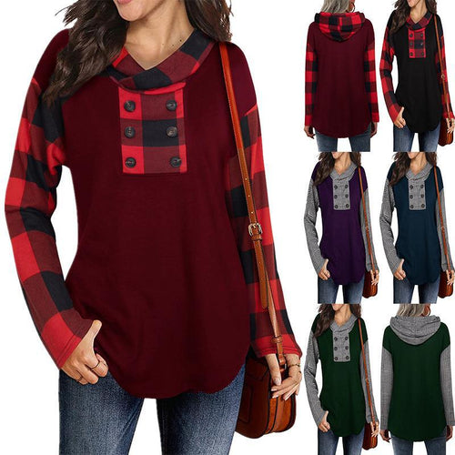 Fashionable women's sweatshirt with checkered pattern and button placket Amarae