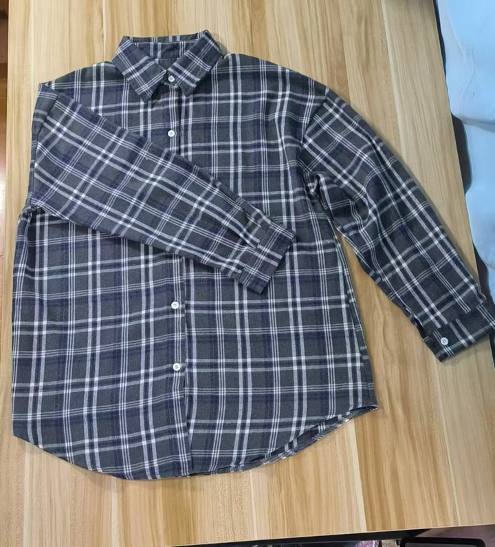 Plaid cotton blouse for women with button-down collar and long sleeves Lune London