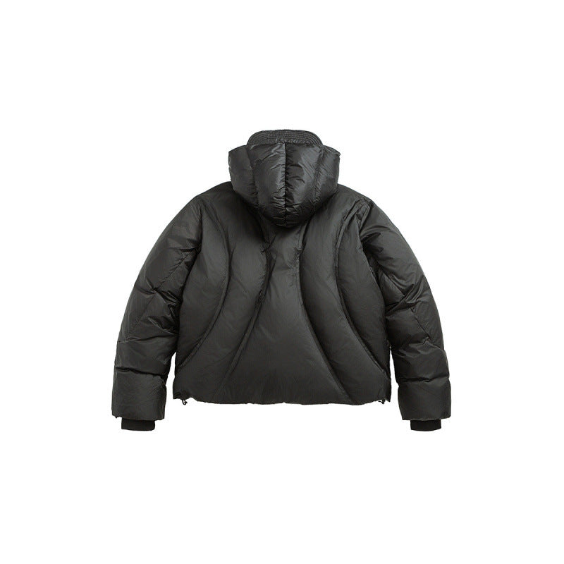 Unisex Short padded puffer jacket with high closing collar, voluminous hood and zippered pockets Amarae