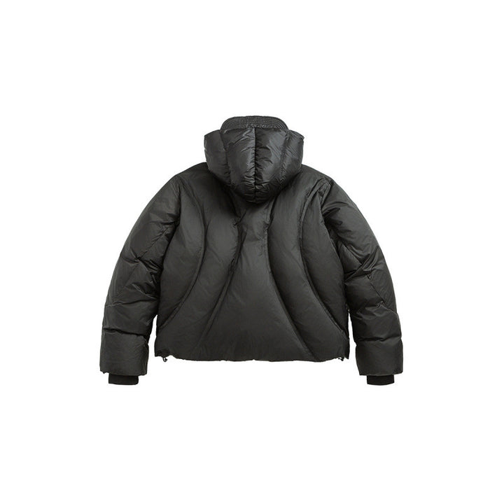 Unisex Short padded puffer jacket with high closing collar, voluminous hood and zippered pockets Amarae