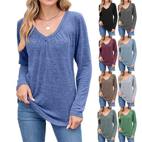 Long sleeve shirt for women with a refined V-neck and pleats Amarae