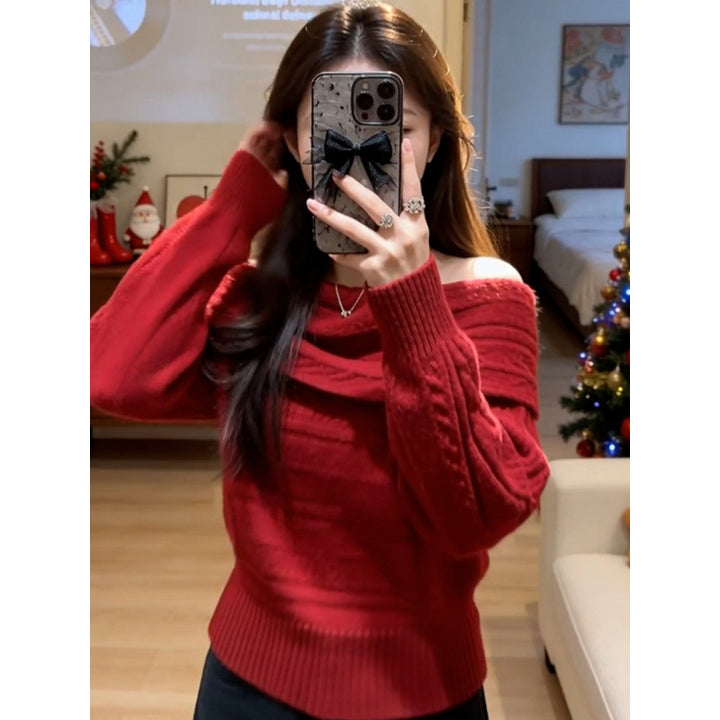 Pull en maille côtelée à épaules dénudées pour femmes Chic & Stil