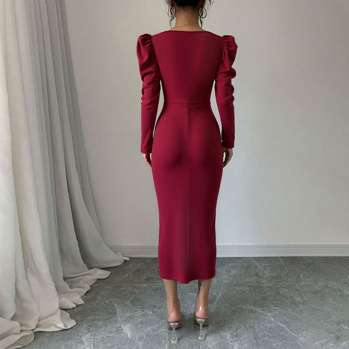 Robe midi femme avec manches bouffantes et fente sophistiquée Chic & Stil
