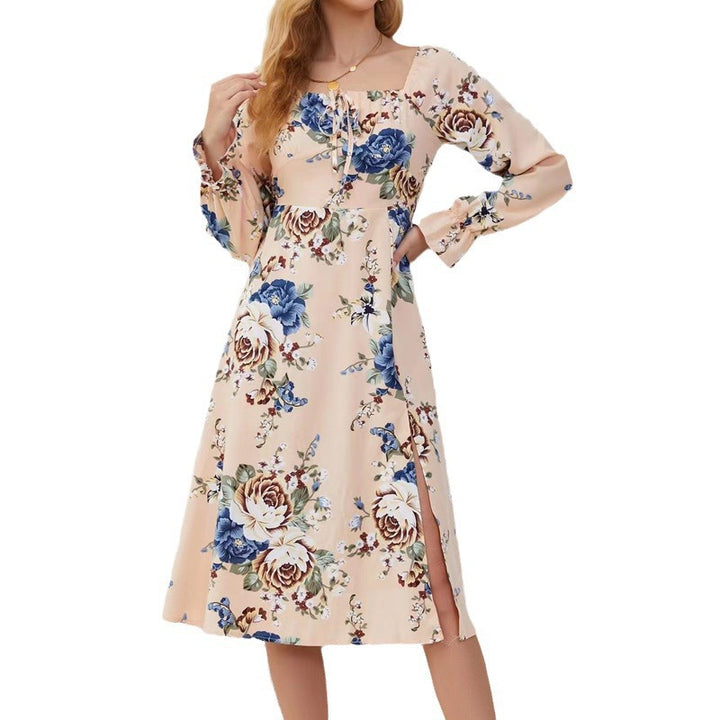 Midi dress for women with floral pattern and side slits Lune London
