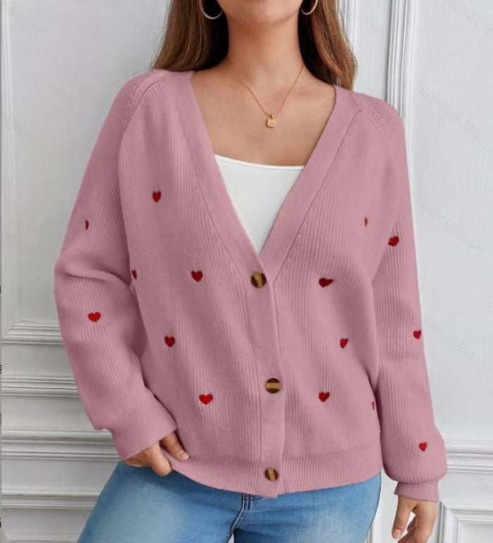 Women's Cardigan with Heart Appliqués and Casual Fit Lune London