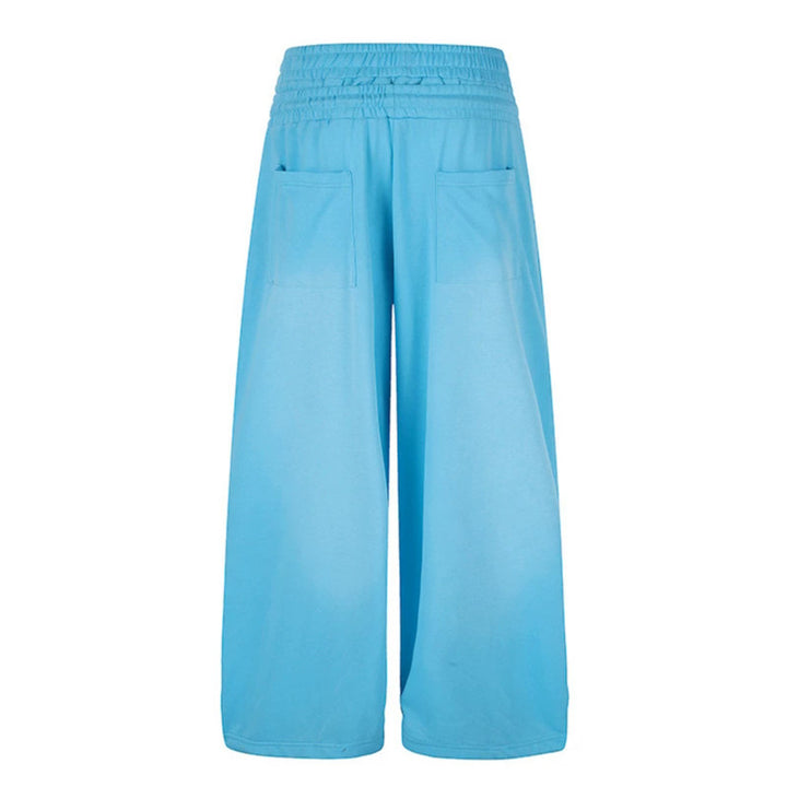 Ladies Wide High-Waist Palazzo Lounge Pants made of Stretch Jersey with Elastic Waistband, Drawstring, Adjustable Hem Cords and Star Print