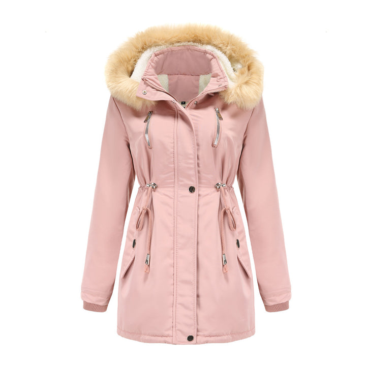 Veste de plein air pour femmes à la mode avec col en fausse fourrure amovible et cordon de taille élastique Lune London