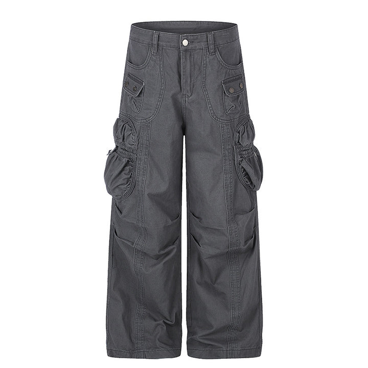 Women's wide utility cargo pants with gathered side pockets and decorative seams Amarae