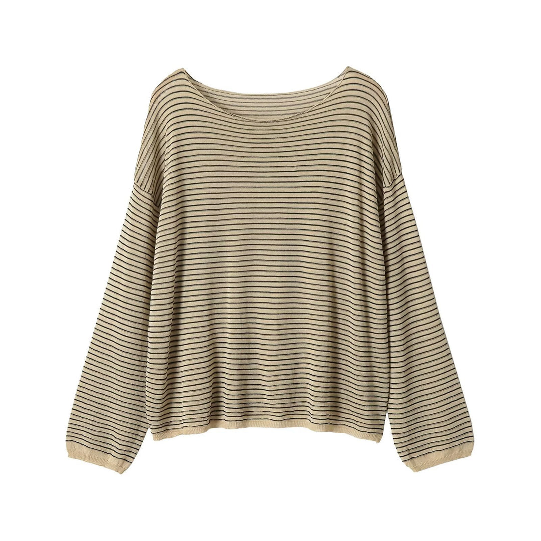 Women’s Oversized Striped Fine Knit Sweater with Wide Boat Neck