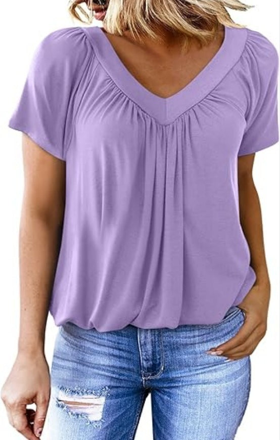 Lune London Women's Pleated V Neck Casual Top