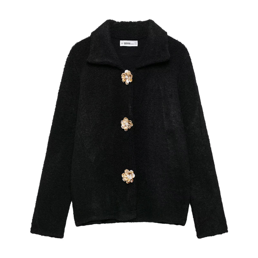 Ladies plush coat with decorative buttons Lune London