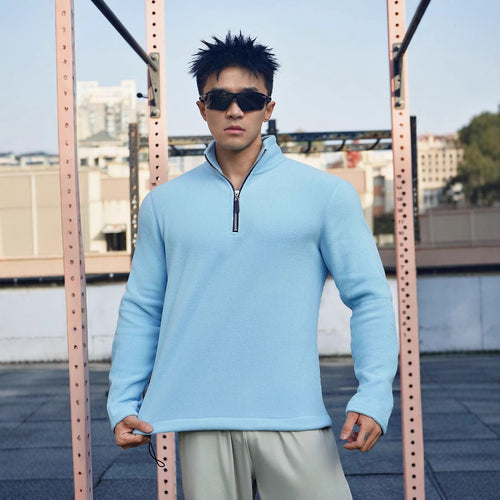 Men's fleece sweater with modern high collar and attractive zip closure details Amarae