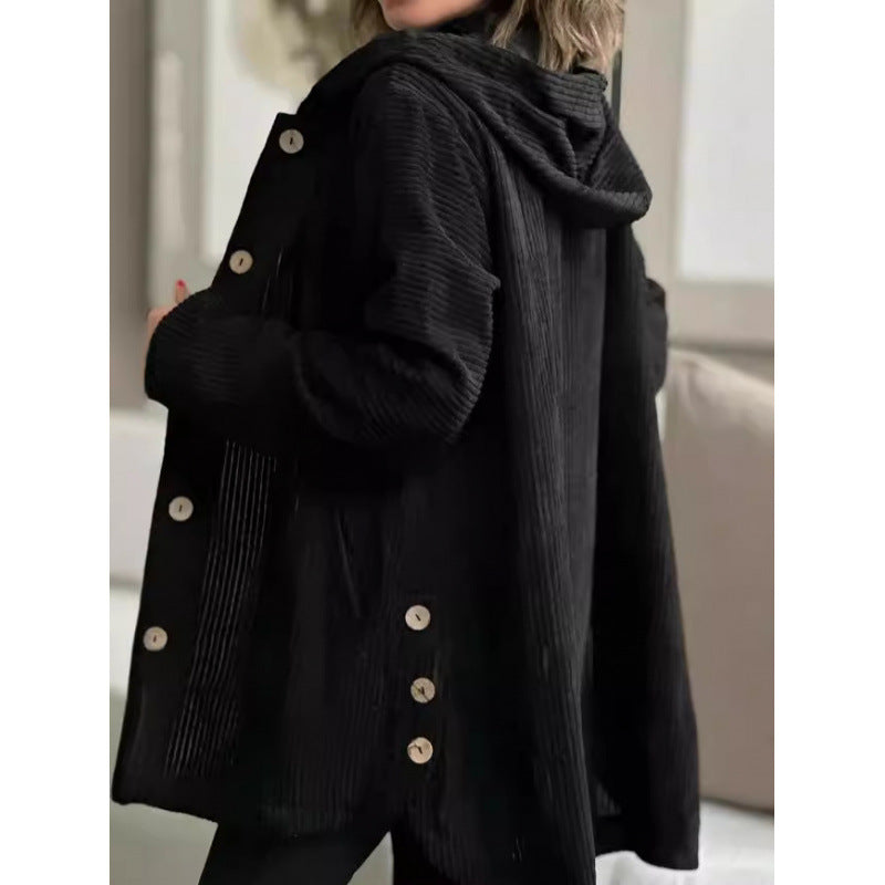 Ladies cozy hooded jacket in fine ribbed fabric Lune London