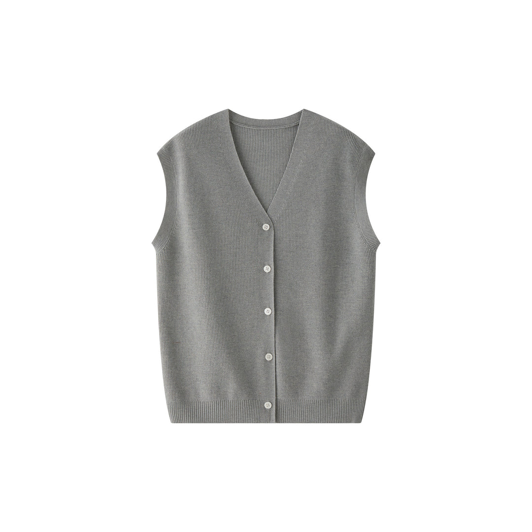 Women's Sleeveless Fine Knit Vest with V-Neck and Button Placket Amarae