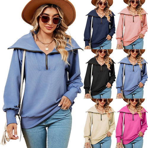 Women's sweater with modern high collar and zipper Amarae