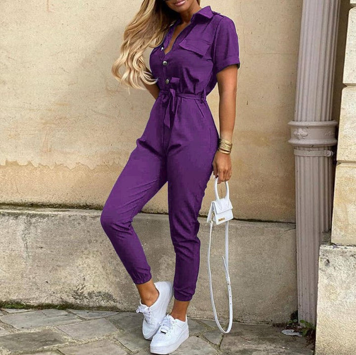 Women Practical jumpsuit with elegant collar and belt at the waist Lune London
