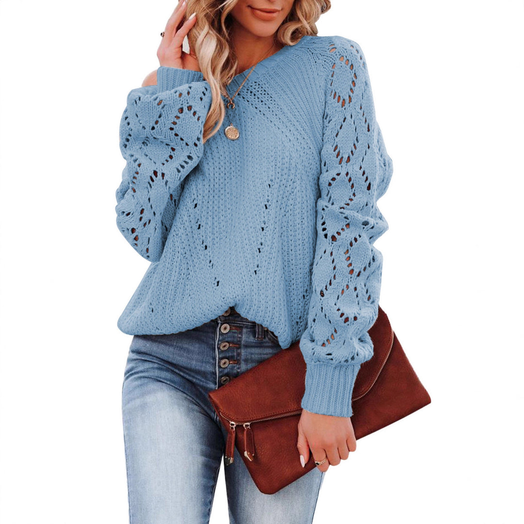 Knit sweater for women with openwork pattern and voluminous sleeves Lune London