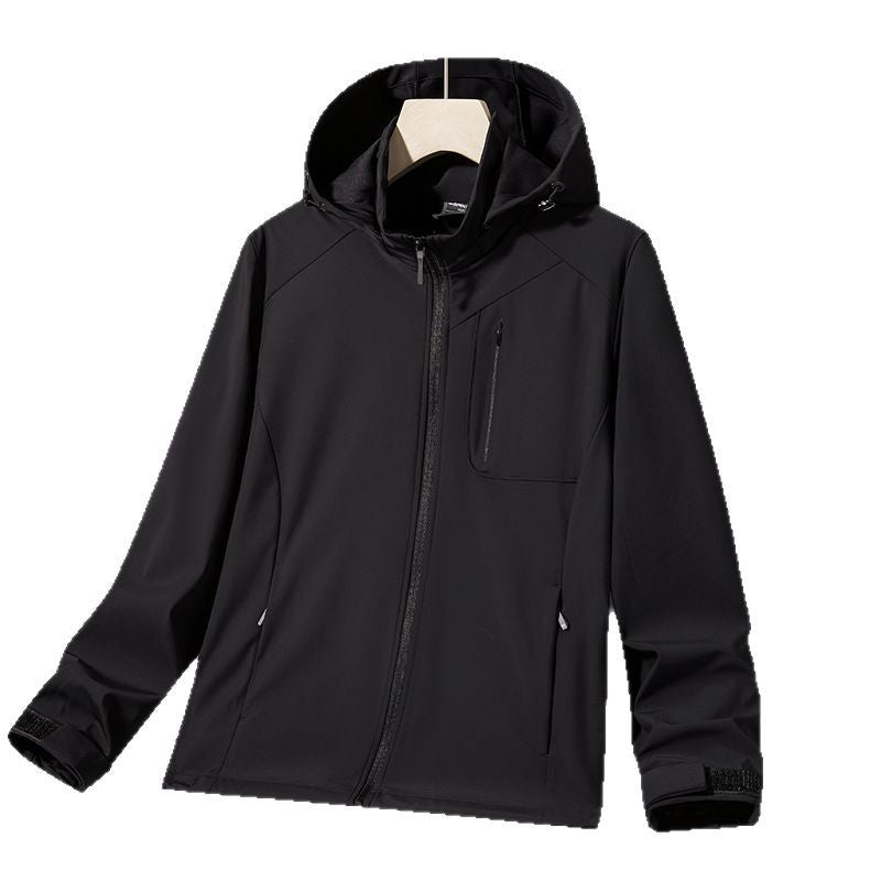 Women Light Softshell Hoodie Jacket with wind and water repellent membrane and chest zip pocket Amarae