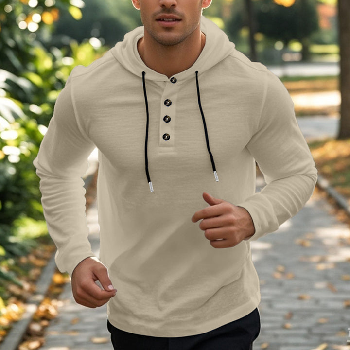 Men's Sport Hoodie with button placket and practical kangaroo pockets Lune London