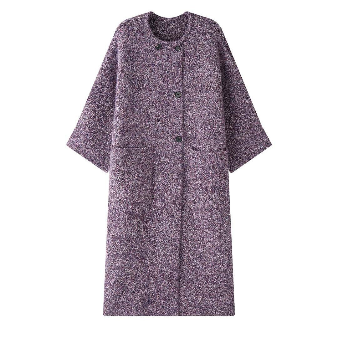 Women’s Long Bouclé Coat in Oversized Style with Discreet Button Placket Amarae