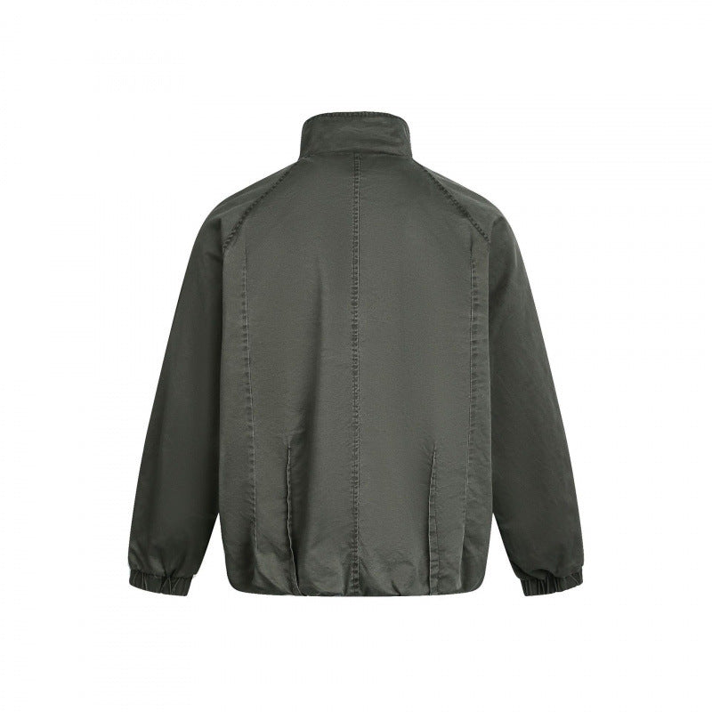 Men's Minimalist Nylon Bomber Jacket with Stand Collar, Raglan Sleeves and Gathered Hem Amarae