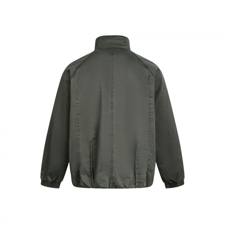 Men's Minimalist Nylon Bomber Jacket with Stand Collar, Raglan Sleeves and Gathered Hem Amarae