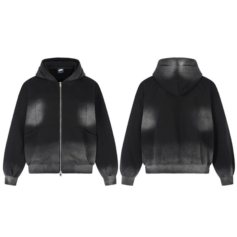 Unisex Hoodie Zip Jacket with Ombre Dyeing, Oversized Silhouette and Kangaroo Pockets Amarae