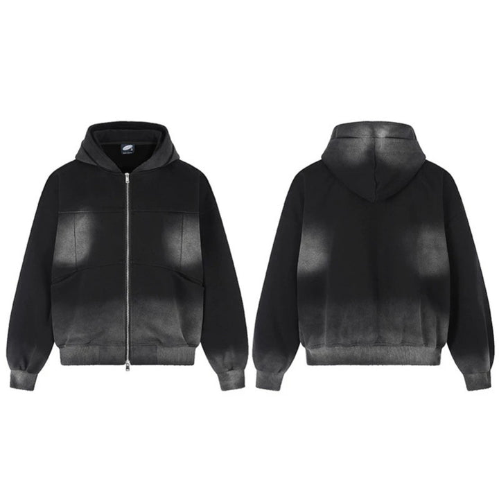 Unisex Hoodie Zip Jacket with Ombre Dyeing, Oversized Silhouette and Kangaroo Pockets Amarae