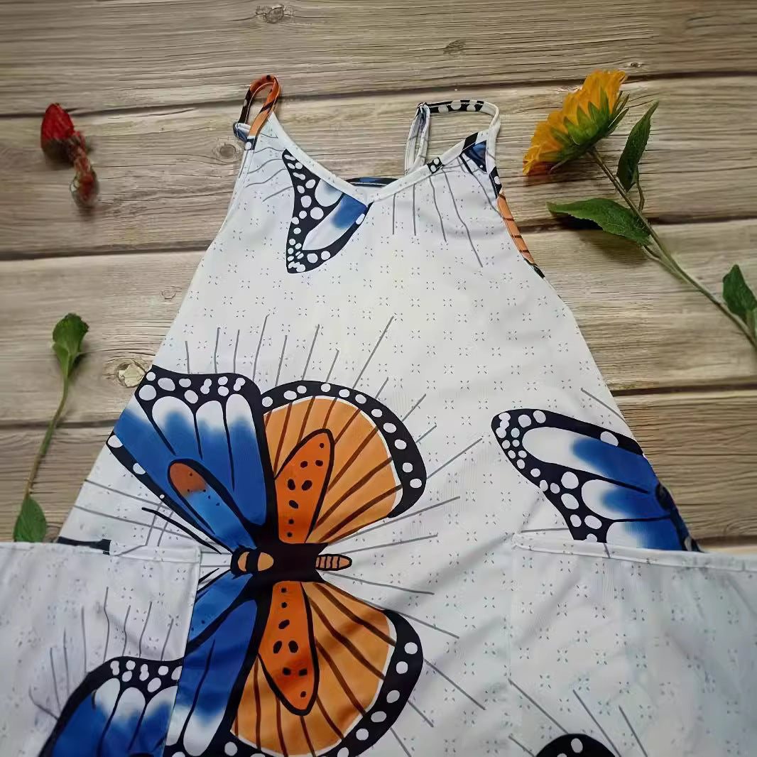 Lady jumpsuit with colorful butterfly pattern and practical pockets Lune London