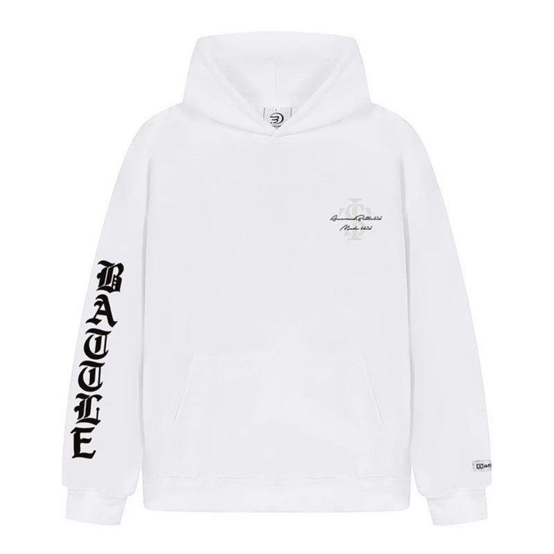 Unisex Oversize Hoodie with Gothic Sleeve Print and Kangaroo Pocket Amarae