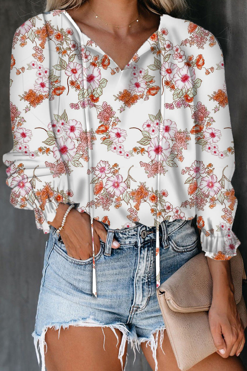 Women's shirt with V-neck and ruffle details Lune London