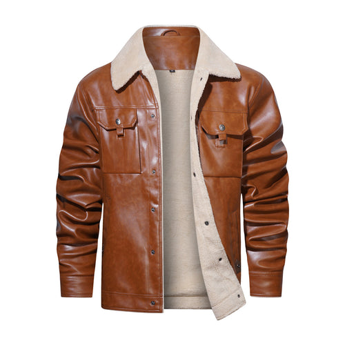 Trendy synthetic leather jacket for men with teddy lining Amarae