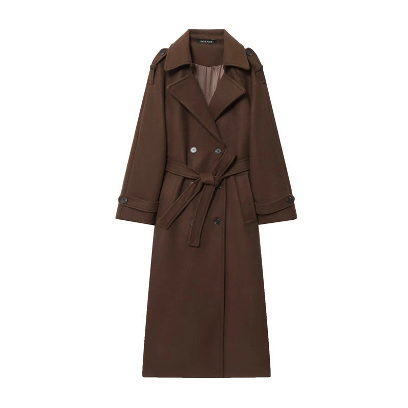 Ladies Elegant wool trench coat with double-breasted buttons and belted waist Lune London