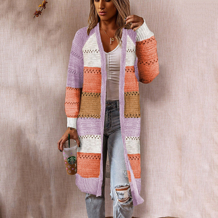 Knitted coat for women with a trendy striped pattern and a casual fit Lune London