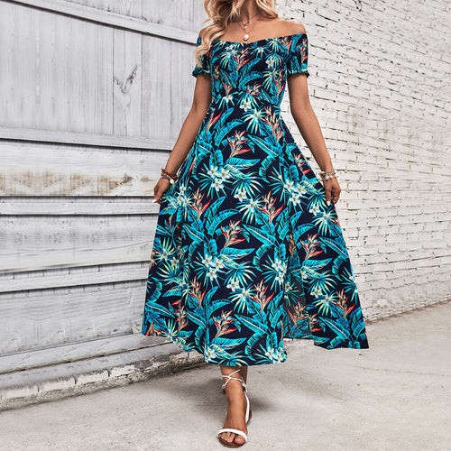 Off-Shoulder Maxi Flower Dress Women with High Split Detail Amarae