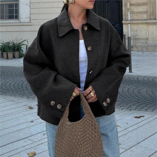 Chic jacket for ladies in soft fabric with button closure and pockets Amarae