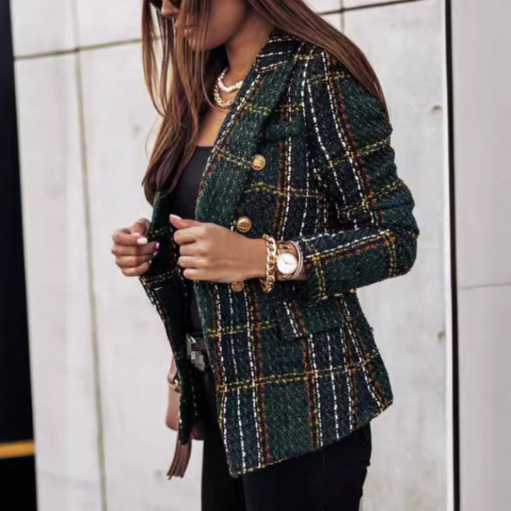 Ladies Tweed Blazer in Glencheck with double row button placket Amarae