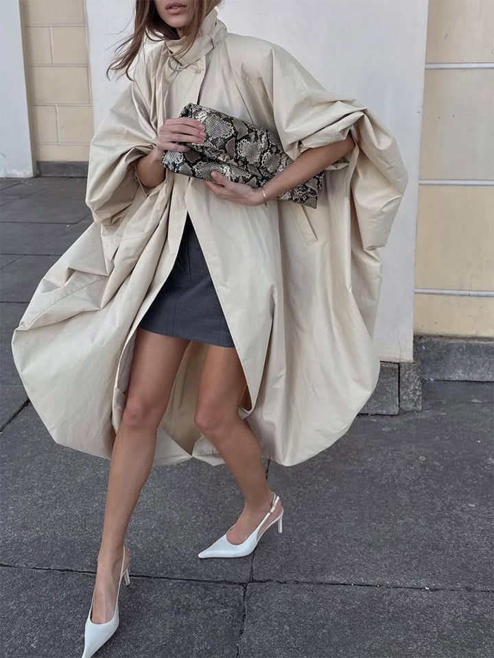 Women's Oversize Cape Coat with Stand-up Collar and Balloon-shaped Silhouette Amarae
