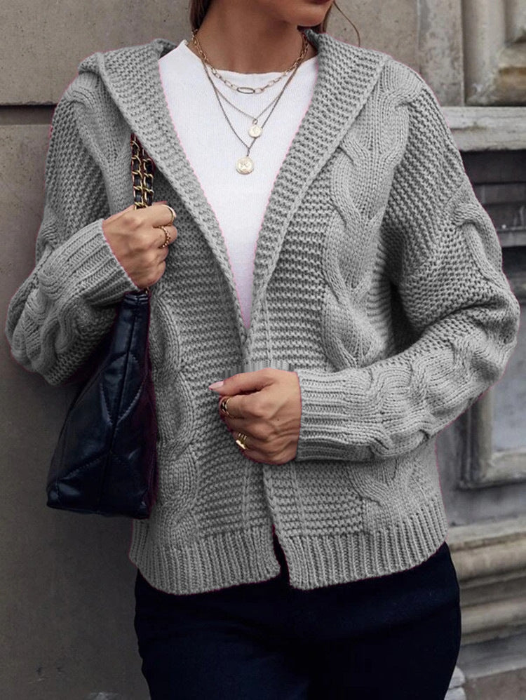 Women's knitted jacket with hood and decorative cable pattern Lune London