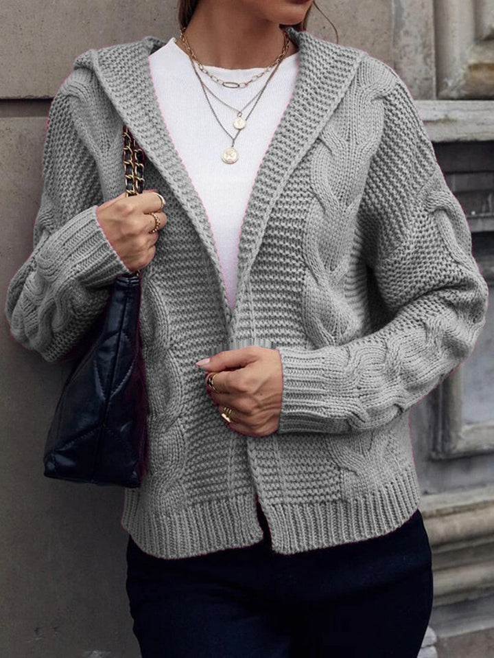 Women's knitted jacket with hood and decorative cable pattern Lune London
