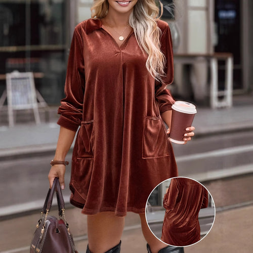 Amarae casual velvet hoodie dress for women
