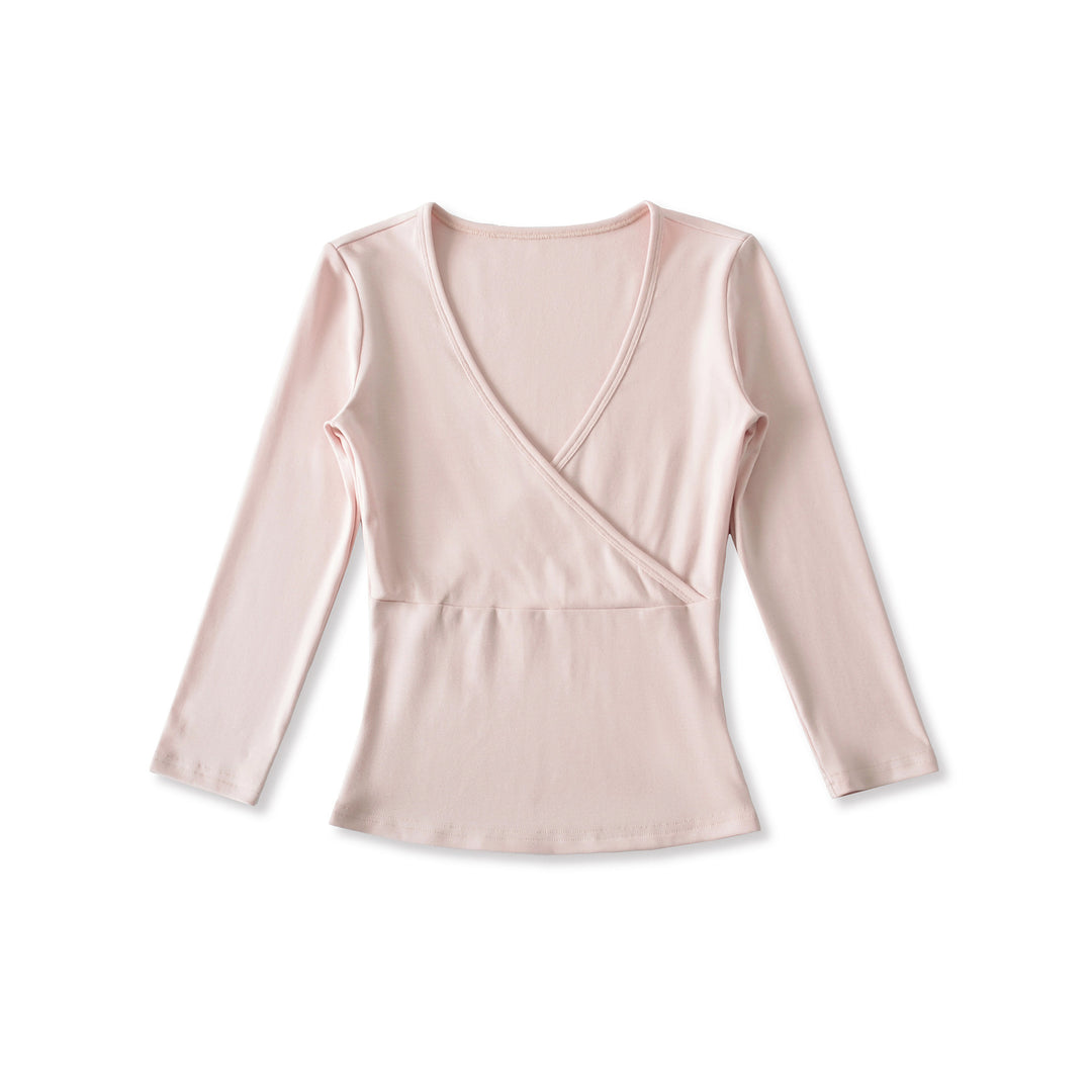 Women's figure-hugging wrap top made of stretch jersey with deep V-neck and tailored silhouette.