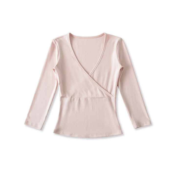 Women's figure-hugging wrap top made of stretch jersey with deep V-neck and tailored silhouette.